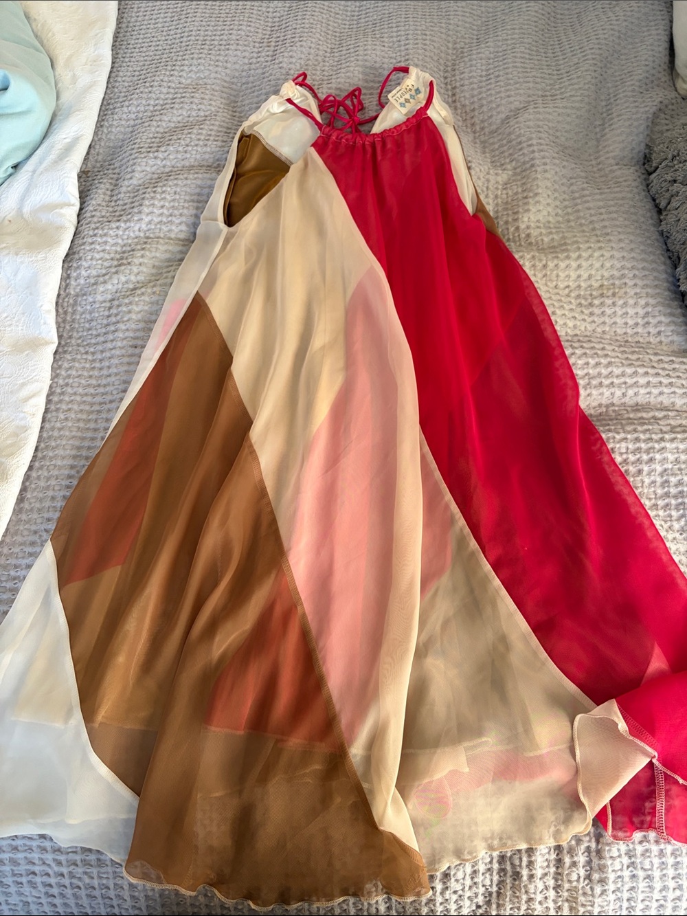 Free People Colorblock Chiffon Mini Dress - Hot Pink, Brown & Cream